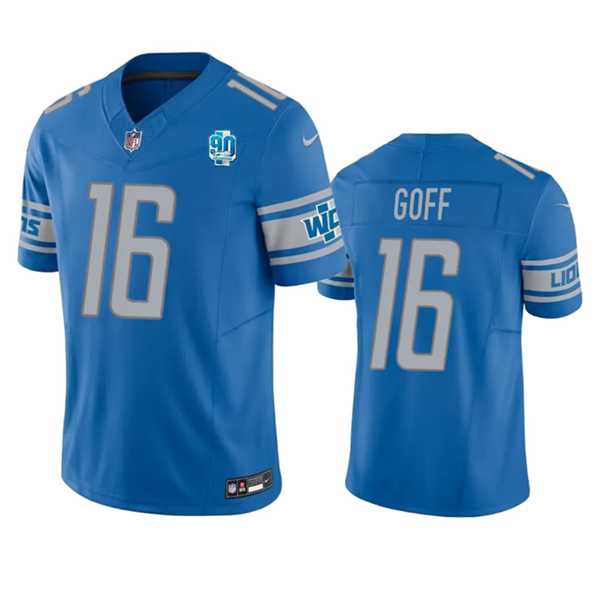 Men & Women & Youth Detroit Lions #16 Jared Goff Blue 2023 F.U.S.E. 90th Anniversary Patch Vapor Untouchable Limited Stitched Jersey